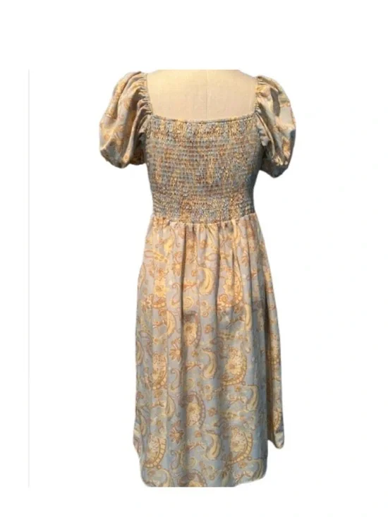 NWOT Dizzy Lizzy Light Blue and Yellow Tie-Front Puff-Sleeve Dress Never Worn - Picture 3 of 12